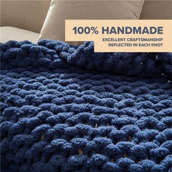 Chunky Knit Blanket Throw - 50"x60" 3.7 lbs. -Soft Chenille Yarn Knitted Blanket - Picture 6 of 7